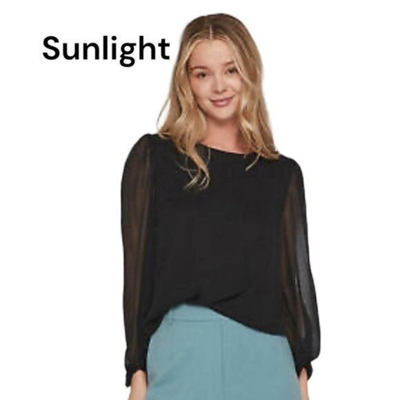 Nine West Women SZ XL Black Long Sheer Sleeves Top Blouse. Stretch Basic - Picture 1 of 10